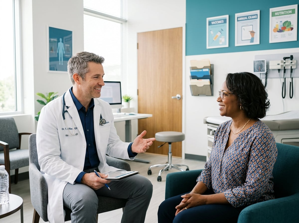 Primary care provider in a proactive conversation with a patient